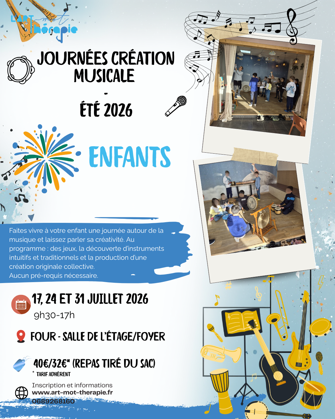 Journée de Création Musicale Pour Enfants été 2026 (17, 24 et 31 juillet) à Four (38)